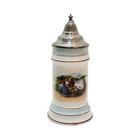 Porcelain Stein, German Beer Stein Men Going Fishing