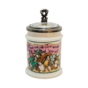 Amberg Porcelain Stein, German Beer Stein, Walking Beer Steins Carrying Drunk