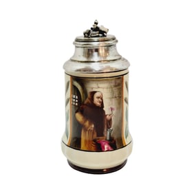 Porcelain Stein, German Beer Stein, Monk Holding Wine Glass