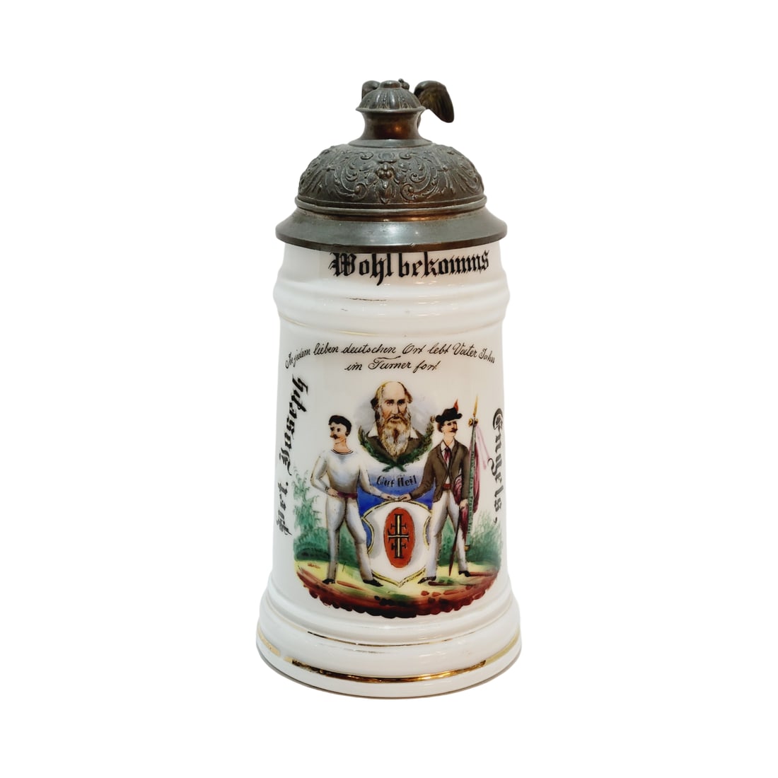 Porcelain Stein, German Beer Stein, 4 F Father Jahn Stein with Saying (1 of 15)