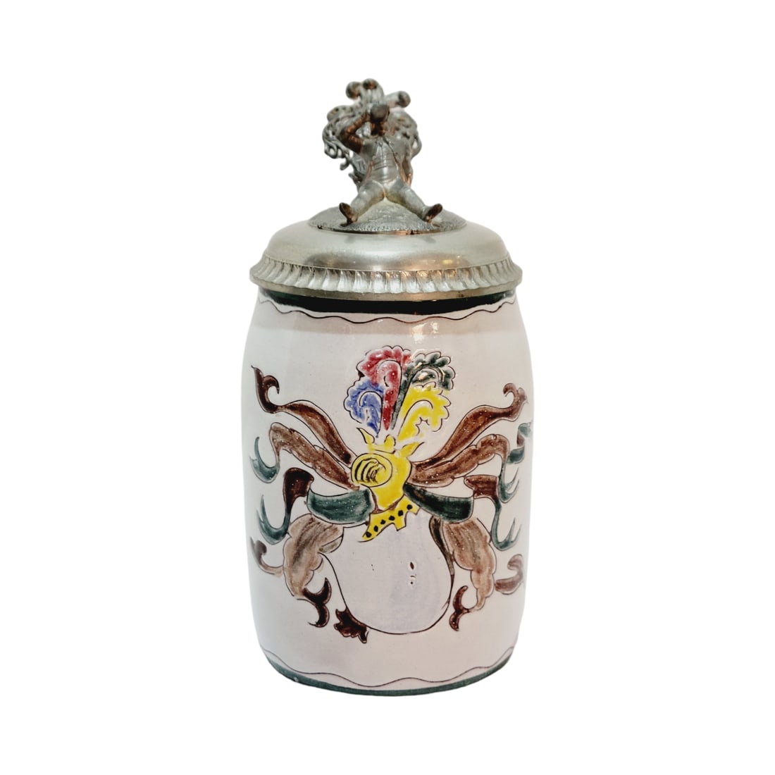 Majolica Beer Stein, German Beer Stein, German Crest with Florals (1 of 12)