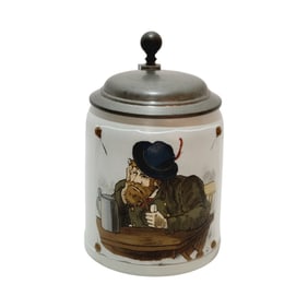 Mettlach #1536, German Beer Stein, Man Drinking Beer Holding Pipe