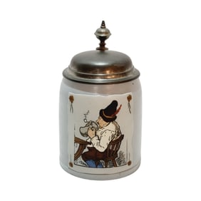 Mettlach #1646, German Beer Stein, Man Drinking from Stein