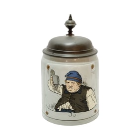Mettlach #1647, German Beer Stein, Man Holding up Beer Stein