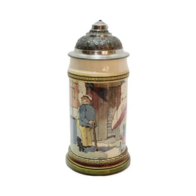 Mettlach #2140/941, German Beer Stein, Tavern with Beer Barometer