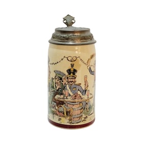 Mettlach #1909/1110, German Beer Stein, Soldiers Drinking
