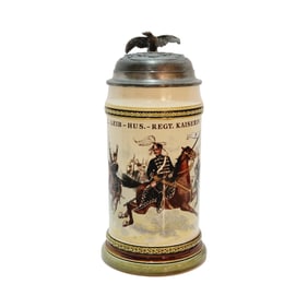 Mettlach #2140/831, German Beer Stein, 2. LEIB - HUS. - REGT. KAISERERIN Nr 2.