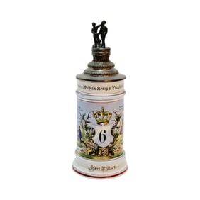 Porcelain Stein, German Beer Stein, 6. Inf. Rgt. Kaiser Wilhelm Konig v. Preulsen 6. Comp. 1896/98