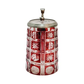 Glass Stein, German Beer Stein, Faceted Ruby Stein