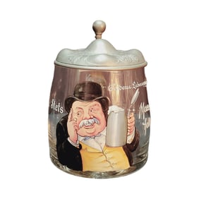 Glass Stein, German Beer Stein, German Man Drinking with Verse