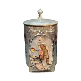 Glass Stein, German Beer Stein, Occupational Iron Worker with Saying