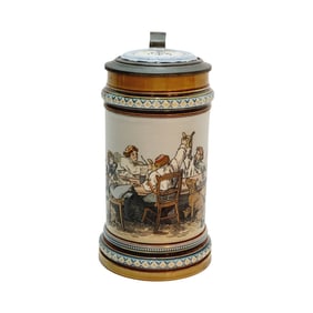 Mettlach #1146, German Beer Stein, Students Drinking