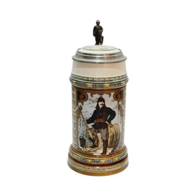 Mettlach #1724, German Beer Stein, Fireman Stein