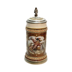 Mettlach #1796, German Beer Stein, Cavalier Drinking