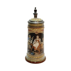 Mettlach #2693, German Beer Stein, Drinker and Hostess