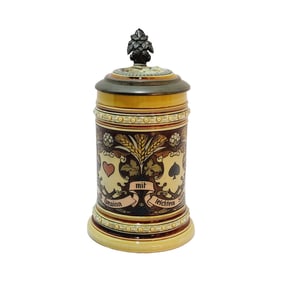 Mettlach #1395, German Beer Stein, French Card Stein