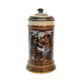 Mettlach #1932, German Beer Stein, Old German Drinkers
