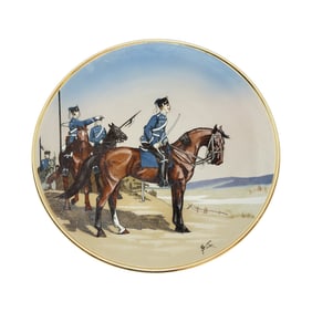 Mettlach #2081, German Regimental Plaque, Four Husareans on Horseback