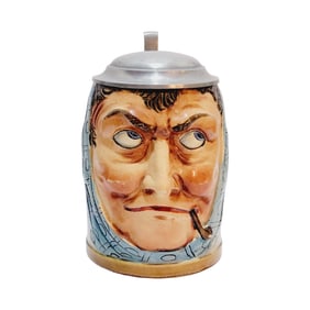 Reinhold Hanke #1459, German Character Beer Stein, Man Smoking Pipe