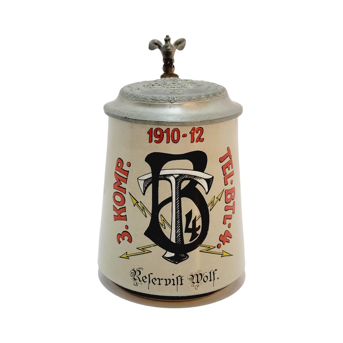 Marzi & Remy #1828, German Regimental Beer Stein, 3. Komp. Tel. Btl. 4. 1910-12 (1 of 8)