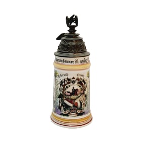 Porcelain Stein, German Regimental Beer Stein, Dei. D.7.Battr. Feld Art Rgt. No. 8. Koln und Trier