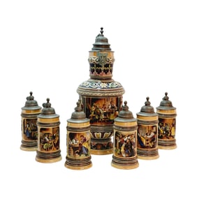 Marzi & Remy #283 + #321-#326, German Beer Steins, Tyrolean Social Scenes