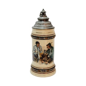 Merkelbach & Wick, German Beer Stein, Table Scene with Saying