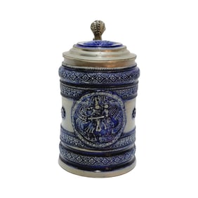 Reinhold Hanke, German Beer Stein, Early Scrollwork with applied Medallion