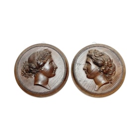 Wood Portraits, Wood Plaques, Pair of Greek Portrait Plaques