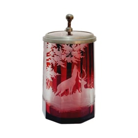Glass Stein, German Glass Stein, Ruby Stag Stein