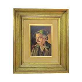 Oil on Board, German Artwork, Walter Roessler Art of Tyrolean Smoking