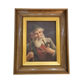 Oil on Canvas, German Artwork, Max Schneider Tyrolean Smoking a Pipe