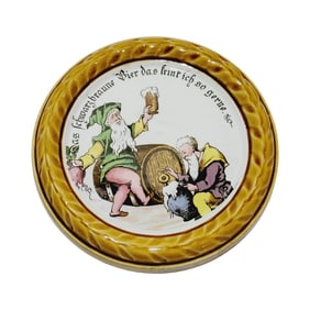 Mettlach #1032, German Coaster, Gnome Holding up Beer Stein