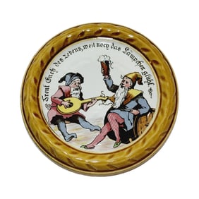 Mettlach #1032, German Coaster, Gnome Playing Guitar
