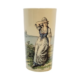 Mettlach #2327/1188, German Beaker, Woman Leaning against Brick Wall