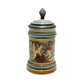 Mettlach #2121, German Beer Stein, “Cherubs and Drink