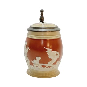 Mettlach #2211, German Beer Stein, “Peasants Bowling