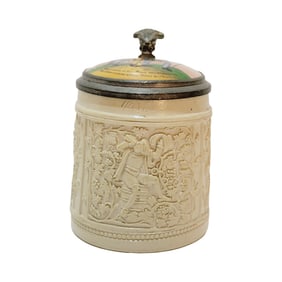 Regensburg Stein, German Beer Stein, Drinker on a Barrel