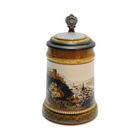 Mettlach #2277, German Beer Stein, View of Heidelberg