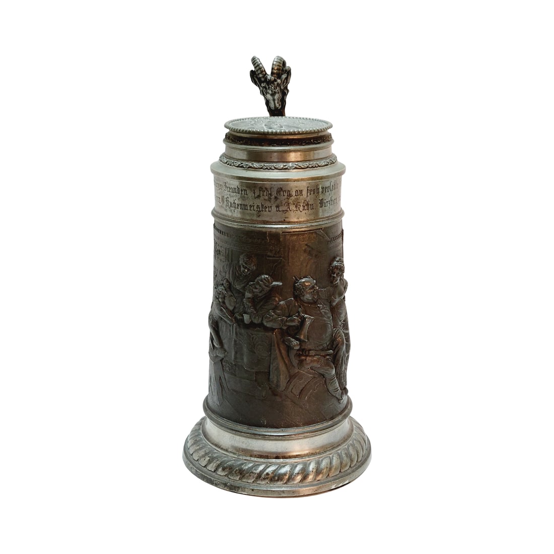 Large Pewter Stein, German Beer Stein, Festive Tavern Scene (1 of 19)