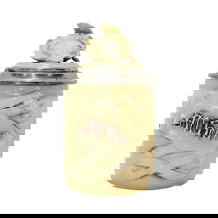 Schierholz & Sohn #50, German Character Beer Stein, High-Wheel Bicycle: 1/2 Liter porcelain with figural lid, Text - Safe travels, circa 1890's