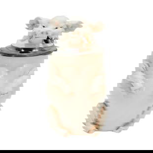 Schierholz & Sohn #11, German Character Beer Stein, Pig with Pipe: 1/2 Liter porcelain with figural lid, circa late 1890's