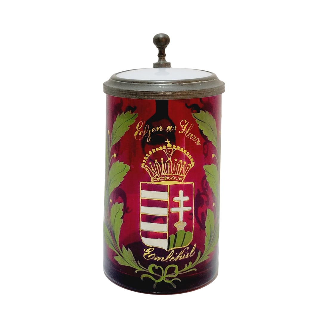 Glass Stein, German Beer Stein, Hungarian Coat of Arms (1 of 8)