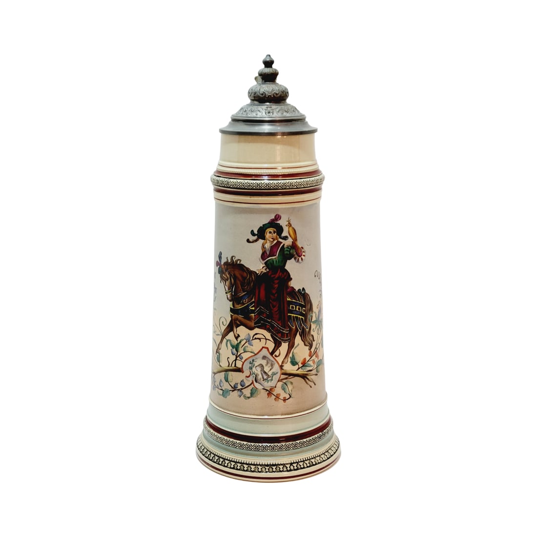 Reinhold Hanke #1183, German Beer Stein, Woman on Horseback with Bird (1 of 11)