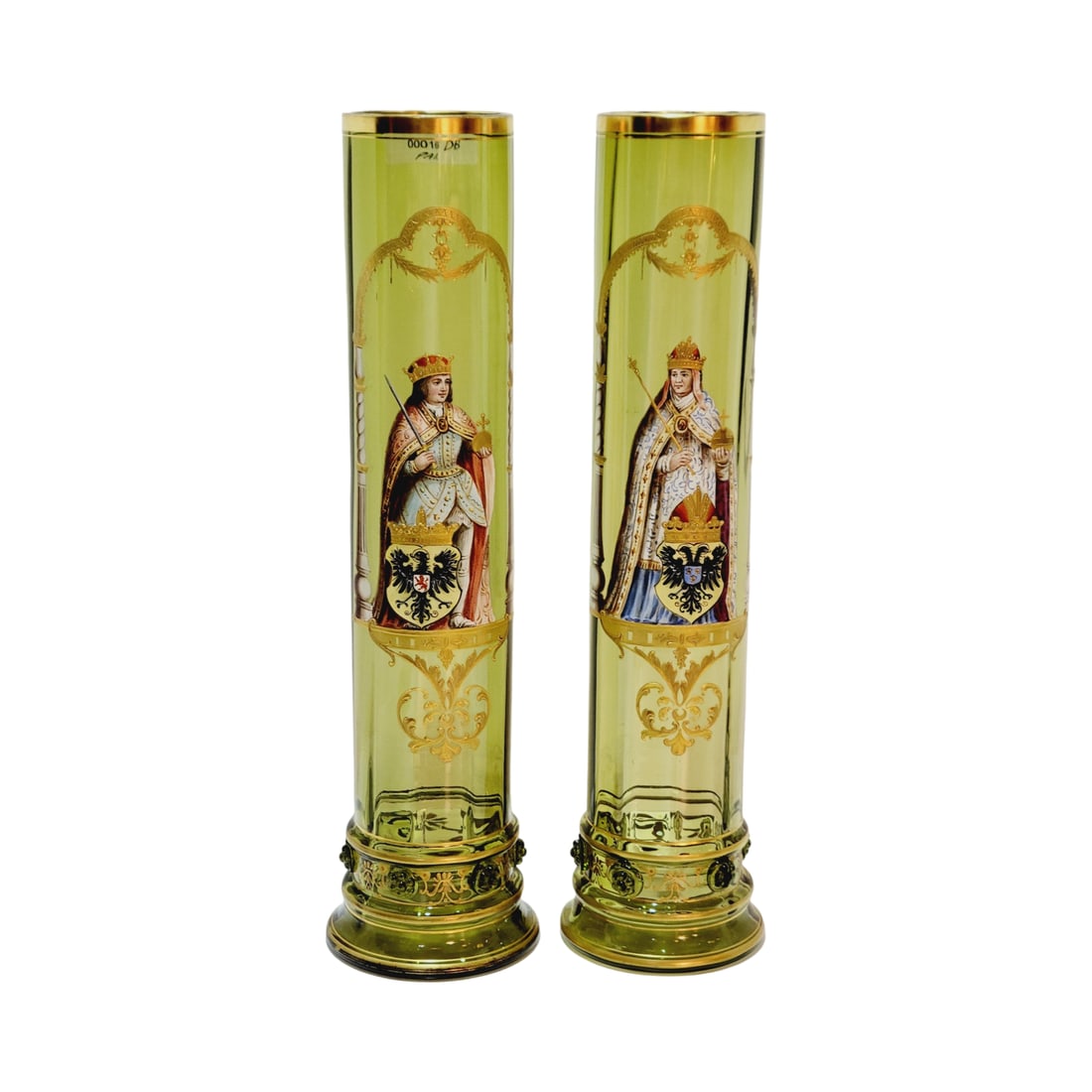 Tall Antique Vases, German Enameled Vases, Pair of King & Queen Vases (1 of 15)