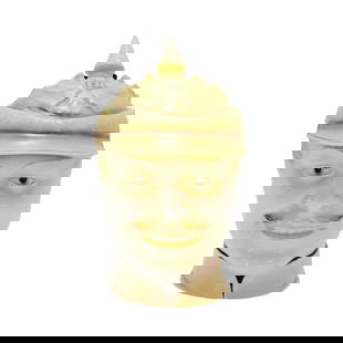 Schierholz & Sohn #17, German Character Stein, Soldier with Spiked Helmet: 1/2 Liter porcelain hand painted with figural lid, circa late 1890's