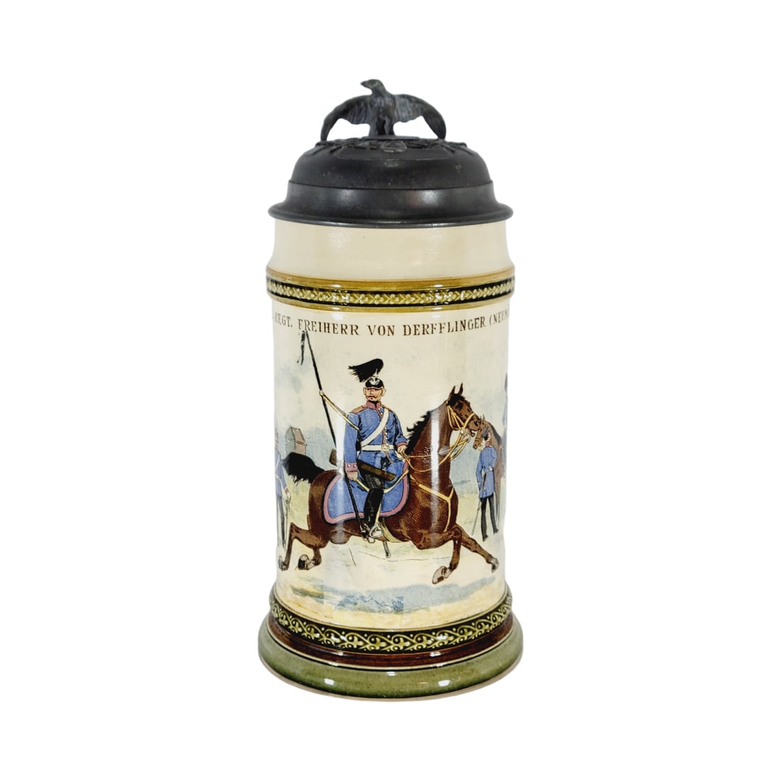 Mettlach #2140/815, German Regimental Stein, DRAG - REGT. FREIHERR VON DERFFLINGER NEUMARK. Nr. 3. (1 of 12)