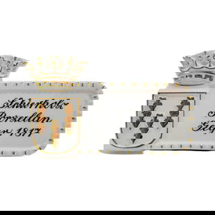 Schierholz & Sohn Porcelain Advertising, German Advertising Plaque, Schierholz Porzellan Gegr. 1817: 3" Tall by 4.25" wide porcelain hand painted advertising plaque, circa mid 1900's