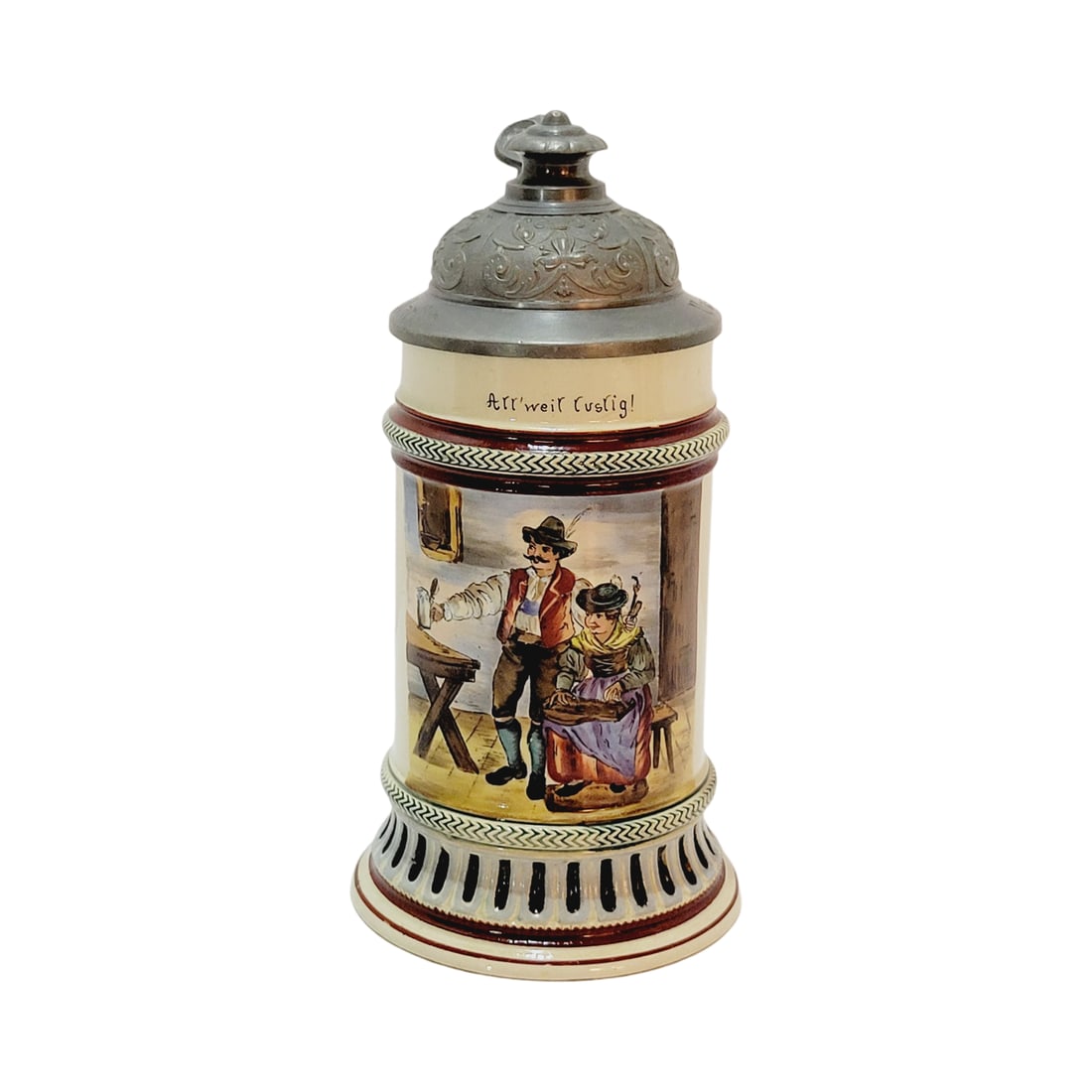 Reinhold Hanke Stein, German Beer Stein, Woman Playing the Zither (1 of 11)