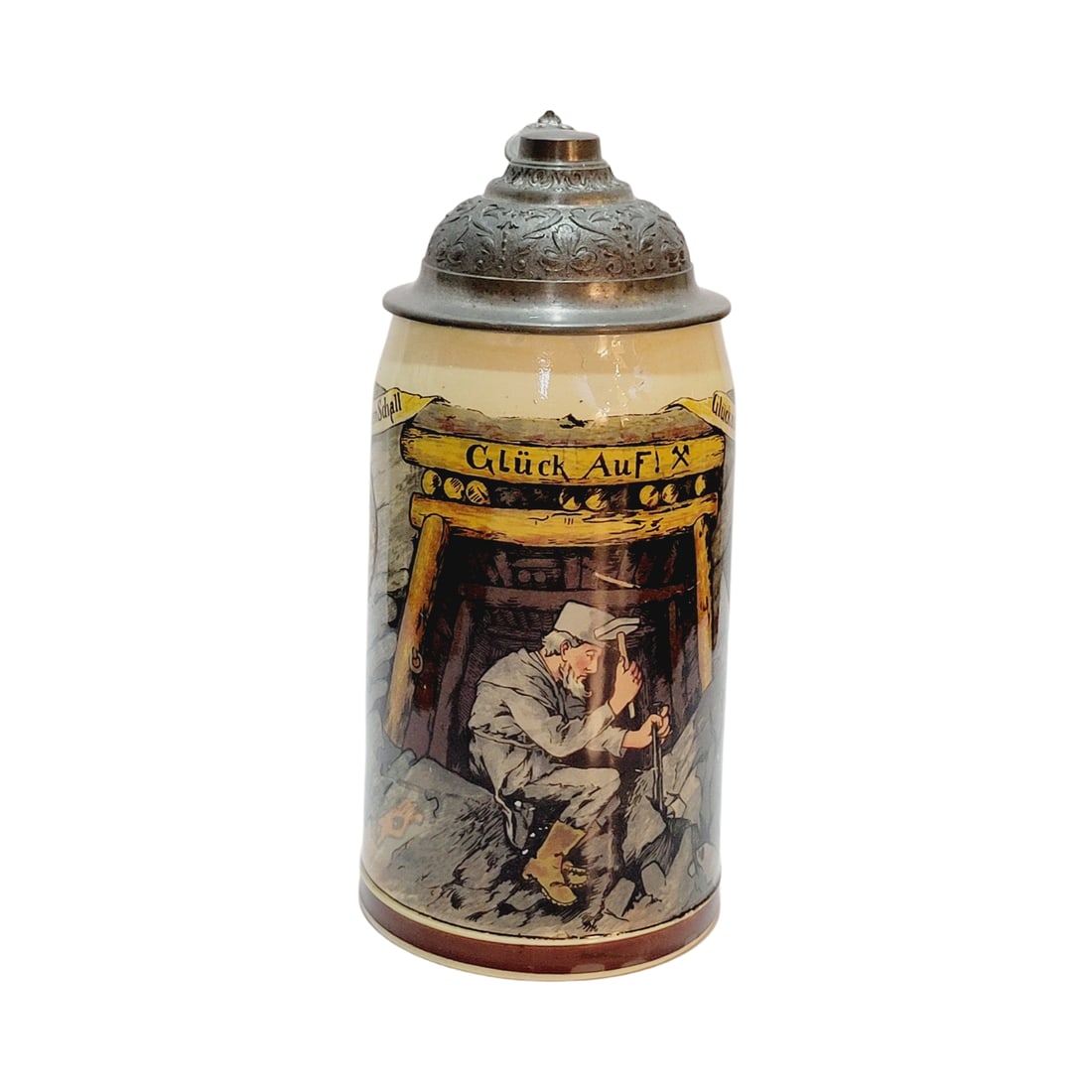 Mettlach #1909/980, German Beer Stein, Miner with Saying (1 of 12)